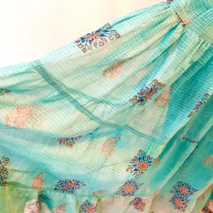 Vintage tiered cotton ethnic skirt, India, block print, lined, Small