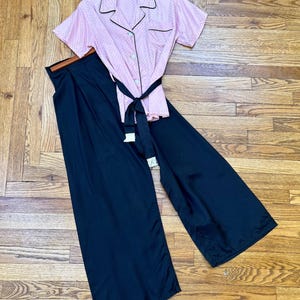 VTG 60s Deadstock Pajama Set, Blush and Black Lounge Set, Pants, Top, Belt, Unisex S M