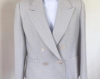 80’s Evan Picone houndstooth blazer, wool, short, double breasted, M/L