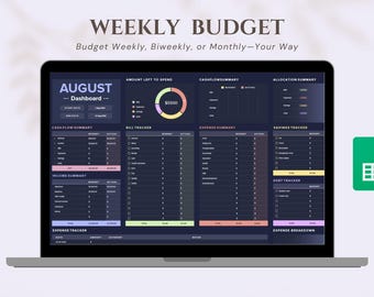 Google Sheets Budget  | Weekly Paycheck Planner & Expense Tracker Dark Mode