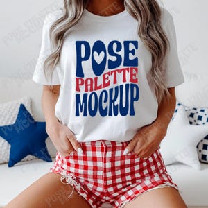 Maquette de t-shirt blanc CC1717, maquette de modèle tendance patriotique du 4 juillet aux couleurs confortables