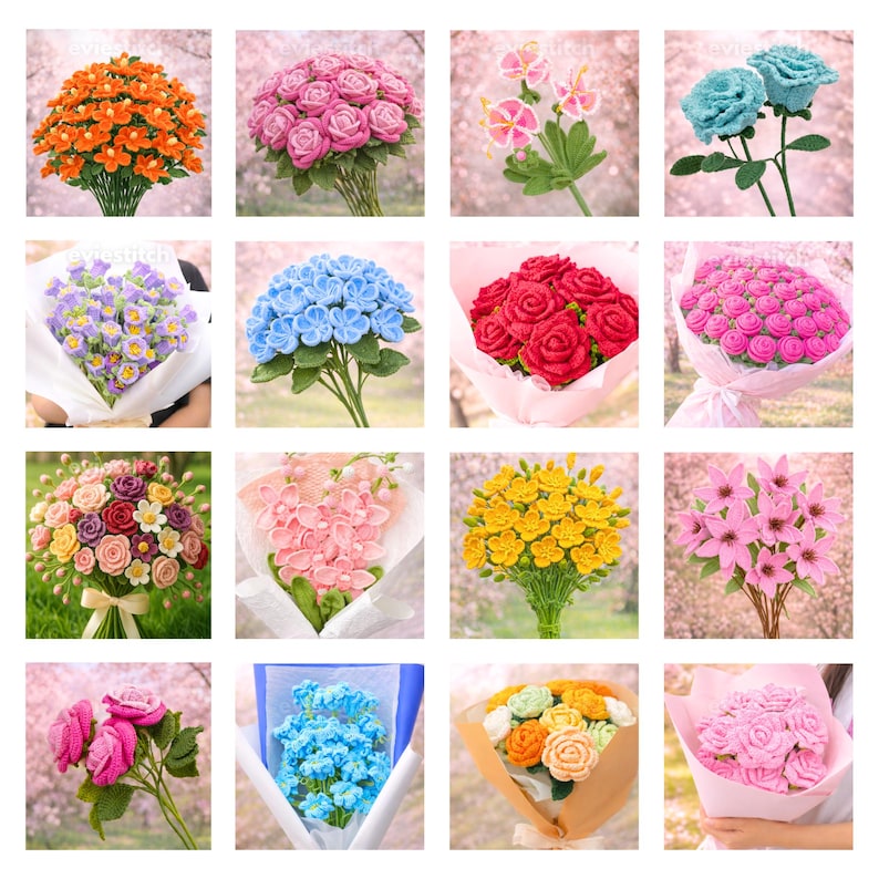 1500+ Pages Flower Bouquet Crochet PATTERN Bundle Wedding Easter Spring Summer Eternal Teacher Mom Gift Love DIY Floral Amigurumi Home Rose image 5