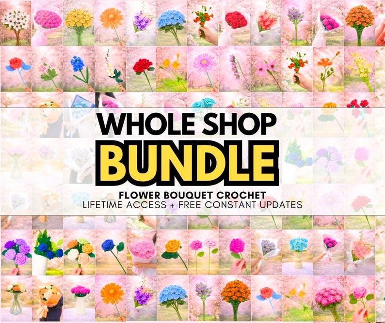 1500+ Pages Flower Bouquet Crochet PATTERN Bundle Wedding Easter Spring Summer Eternal Teacher Mom Gift Love DIY Floral Amigurumi Home Rose image 1