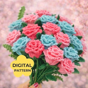 Rose Bouquet Crochet PATTERN Timeless Yarn Project PDF Tutorial Decor Gift Love Easy Romance DIY Amigurumi Stem Bloom Cozy Craft Wife Mother