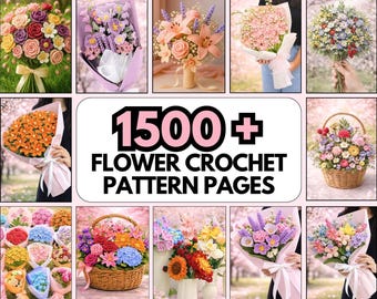 3D Realistic Crochet Flower Pattern Bundle PDF, Bouquet Rose Tulip Daisy Poppy, Easy Beginner Instant Digital Download Stem Bridal Wedding