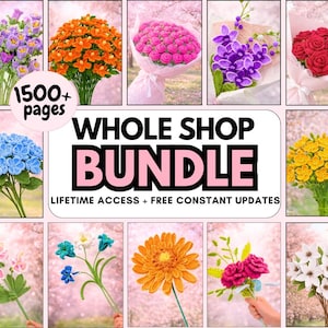 Ponad 1500 wzorów szydełkowych na kwiaty CAŁY SKLEP Zestaw Bukiet Amigurumi Róża Żonkil Stokrotka Ślub Panna Młoda Wiosna Lato Współczucie Nauczyciel Wielkanoc Mama