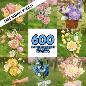 600+ Bridal Flower Bouquet Crochet PATTERN Bundle Amigurumi Digital Floral Pot Plant Spring Sun Wedding Rose Tulip Daisy Summer Arrangements
