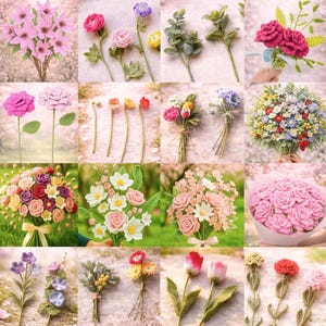 Blommönster PDF 150+ sidor Bukettpaket Pion Tulpan Vallmo Magnolia Daisy Gerbera Nejlika Botanisk DIY Alla hjärtans dag Mamma Bröllop