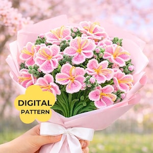 Dianthus Crochet Flower PATTERN Carnation PDF Botanical Arrangement Filler Bouquet Bundle Wedding Decor Beginner Guide Cozy Craft Mom Class