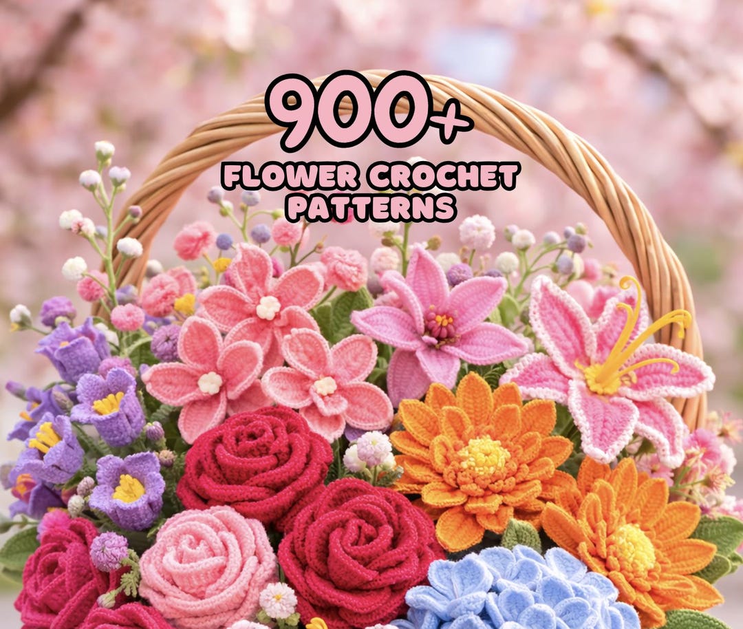 Crochet Flower Bouquet PATTERN Bundle Basket Amigurumi Motherday Stem ...