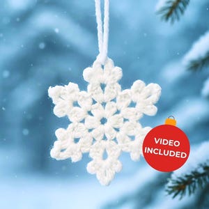 Christmas Snowflake Crochet VIDEO Pattern Ornament PDF Easy Winter Decor Coaster Garland Keychain DIY Xmas Gift Beginner Fast Home Festive