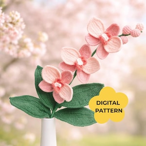 Orchid Crochet PATTERN Flower Amigurumi Tutorial DIY Botanical Plush Potted Plant Realistic Bloom PDF Beginner Friendly Forever Gift Idea