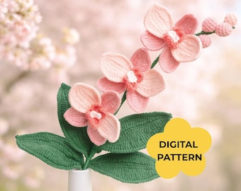 Orchid Crochet PATTERN Flower Amigurumi Tutorial DIY Botanical Plush Potted Plant Realistic Bloom PDF Beginner Friendly Forever Gift Idea