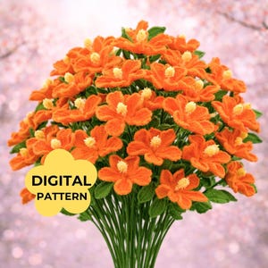 Hibiscus Crochet PATTERN Vase Bouquet Decor Romance DIY Valentine Wedding Party Anniversary Craft Keepsake Amigurumi Spring Mom Leaf Guide