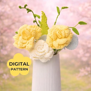 Large Rose Crochet PATTERN Forever Eternal Flower Stem Keepsake Gift Floral Never Wilt Memory Anniversary Sympathy Bouquet Remember DIY Love