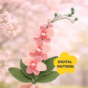 Orchid Stem Crochet PATTERN Easy DIY Valentine Gift Beginner Pot Craft Keychain Charm Craft Amigurumi PDF Realistic Basket Wife Mom Sister