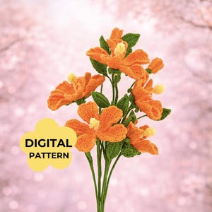 Hibiscus Crochet PATTERN Bouquet Amigurumi Summer Ornament diy Nature Tutorial PDF Easy Home Decor Mom Gift Cottage Craft Craft Class Stem