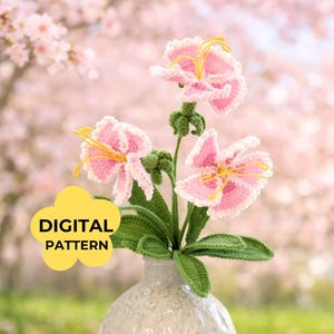 Dianthus Carnation Crochet PATTERN PDF Realistic Flower Stem Botanical Bouquet Filler Wedding Market Decor Spring Mother Cozy Craft Tutorial