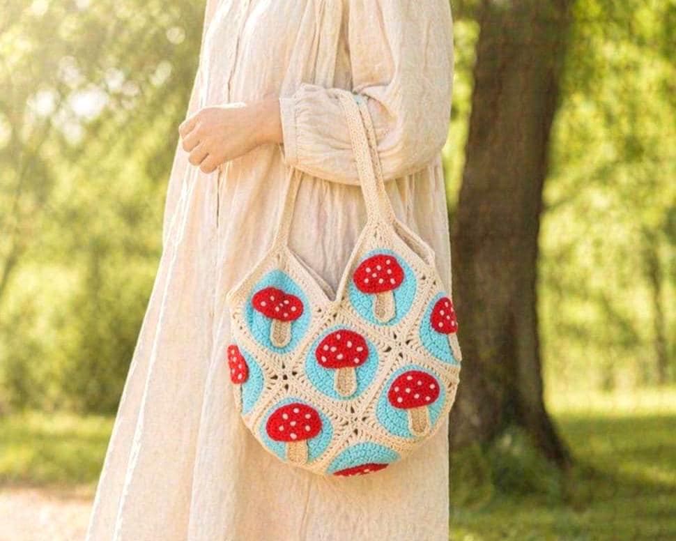 30 Witchy Crochet Patterns for Spooky, Celestial, and Gothic Makes 31 Mushroom Granny Square Crochet Bag Pattern
