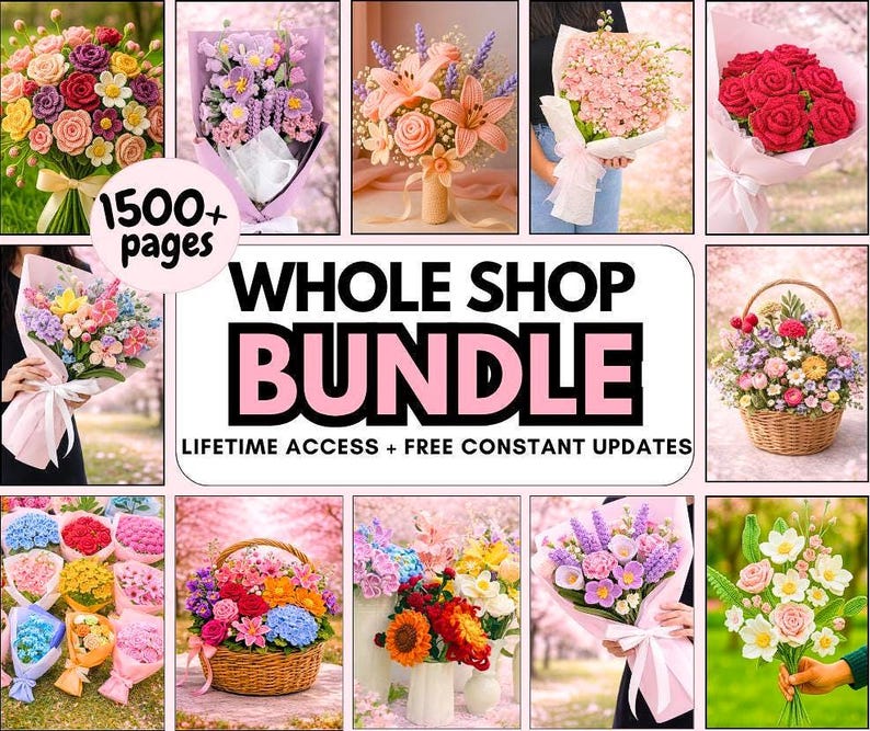1500+ Flower Crochet PATTERN WHOLE SHOP Bundle Bouquet Amigurumi Rose Daffodil Daisy Wedding Bride Spring Summer Sympathy Teacher Easter Mom image 1