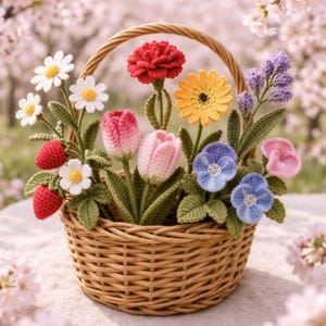 Spring Flower PATTERN Crochet Bundle Bouquet Handmade Craft Vase Pot Lily Rose Daisy Peony Lily Bride Valentine Mom Botanical Amigurumi DIY