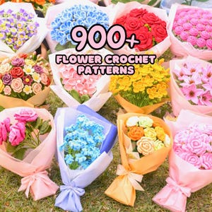 SCHEMA Amigurumi all'uncinetto Mazzo di fiori Bouquet di rose Vaso Pianta Stelo Decorazione per sempre Principiante Madre Facile Matrimonio Sposa Primavera Artigianato per principianti