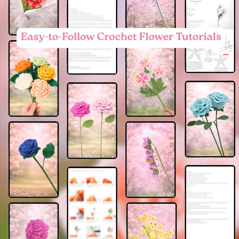 1500+ Pages Flower Bouquet Crochet PATTERN Bundle Wedding Easter Spring Summer Eternal Teacher Mom Gift Love DIY Floral Amigurumi Home Rose image 4