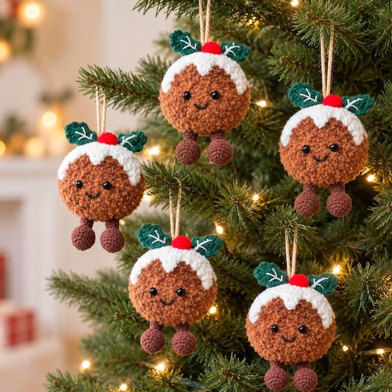 Christmas Pudding Crochet Pattern, Christmas Tree Ornament PDF, Cute Amigurumi Food Decoration, Holiday Legs Stocking Stuffing