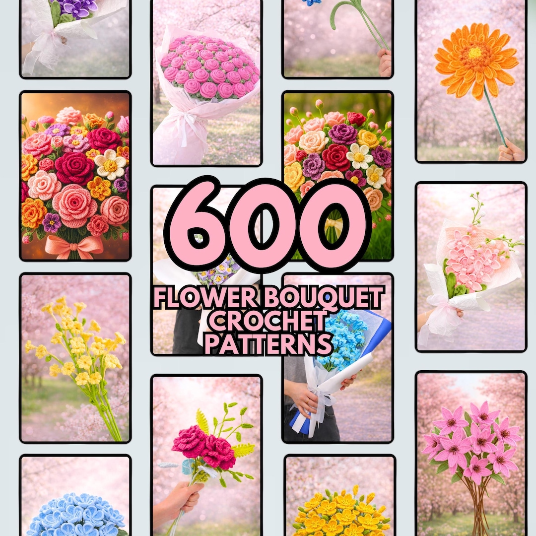 Flower Bouquet Crochet PATTERN Bundle Bridal 600+ Amigurumi Stem Pot ...