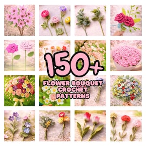 Crochet Flower Bouquet eBook 150+ Pages Bundle Botanical Peony Tulip Poppy Daisy Magnolia Wedding Decor Gift US Terms Instant Craft Download