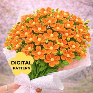 Padrão de crochê realista de hibisco em PDF para decoração de casamento com flores tropicais, arranjo floral, buquê romântico para noivas, primavera e verão, caule e folha em amigurumi (faça você mesmo).