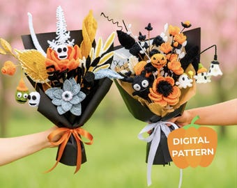 19in1 Halloween Flower Bouquet Crochet PATTERN Bundle Pumpkin Bat