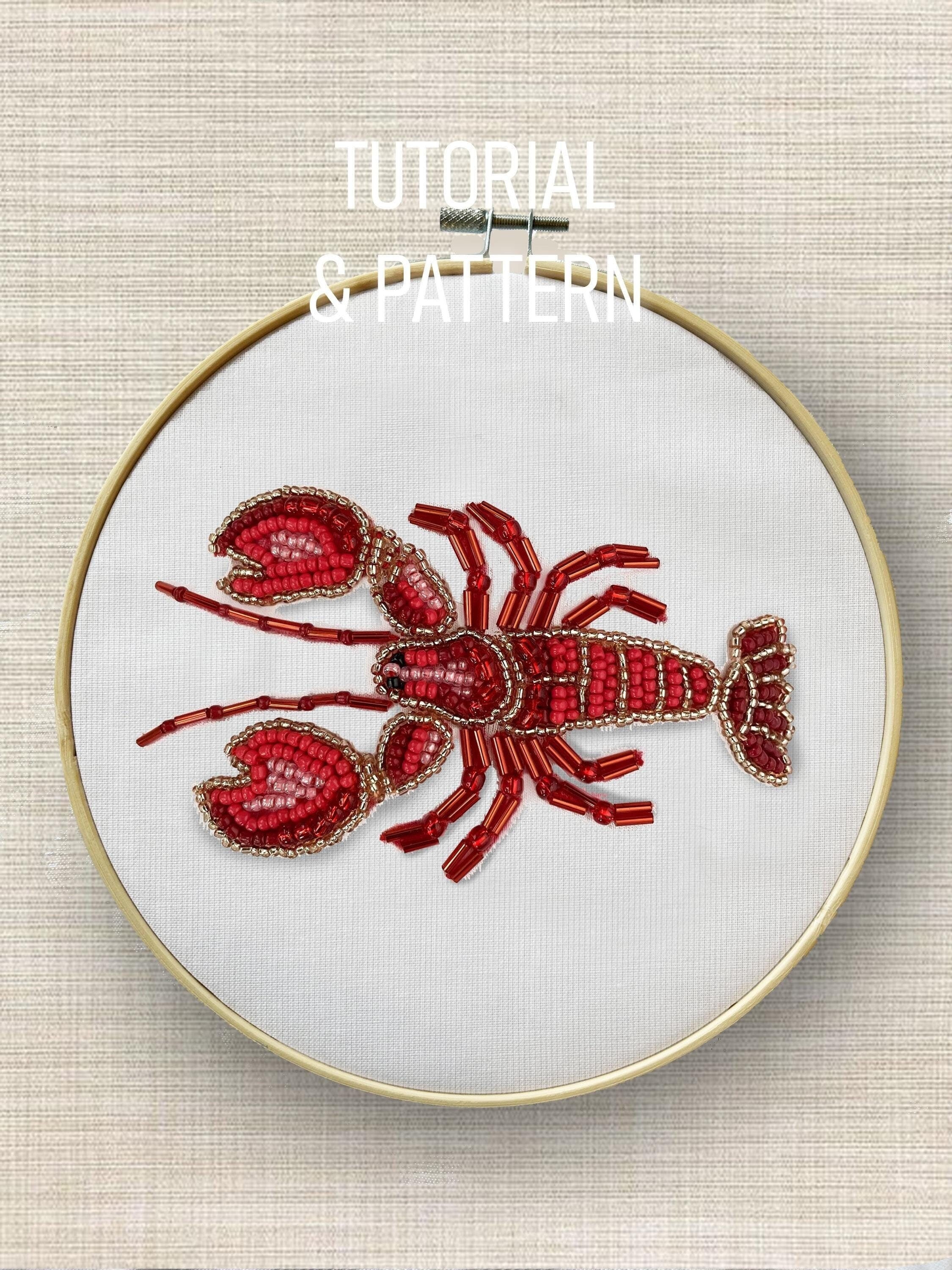 PDF TUTORIAL and PATTERN embroidered beaded lobster | beginner | easy | tips