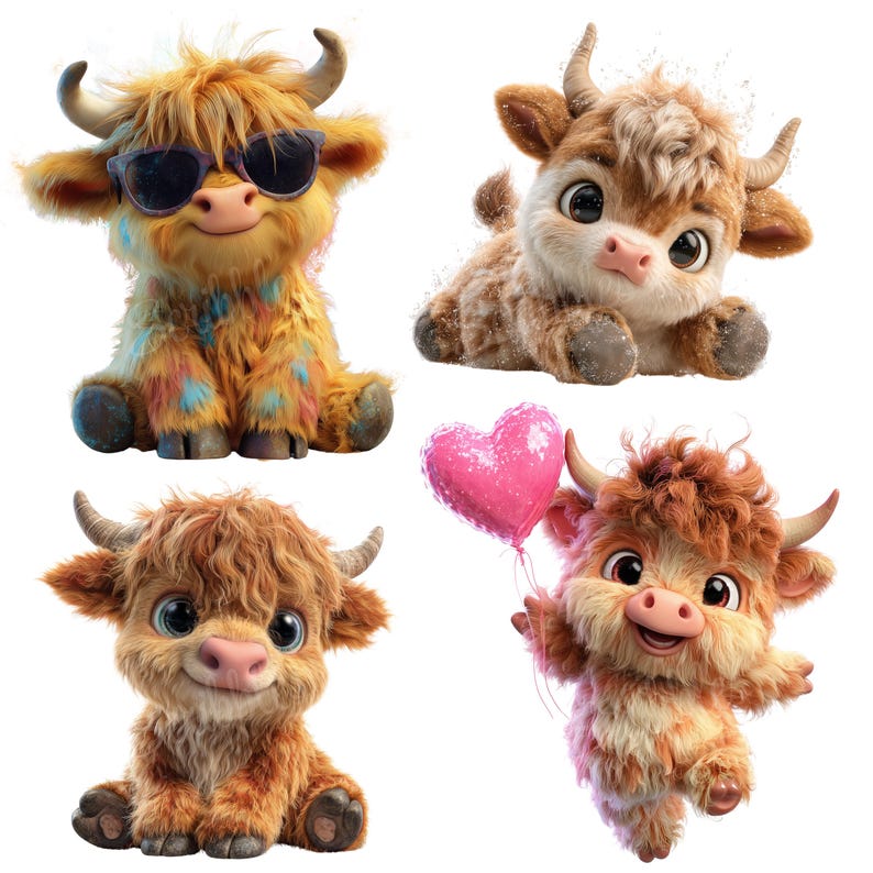 31 Baby Highland Cow Clipart, Cute Farm Animal PNG, Digital Download - Etsy