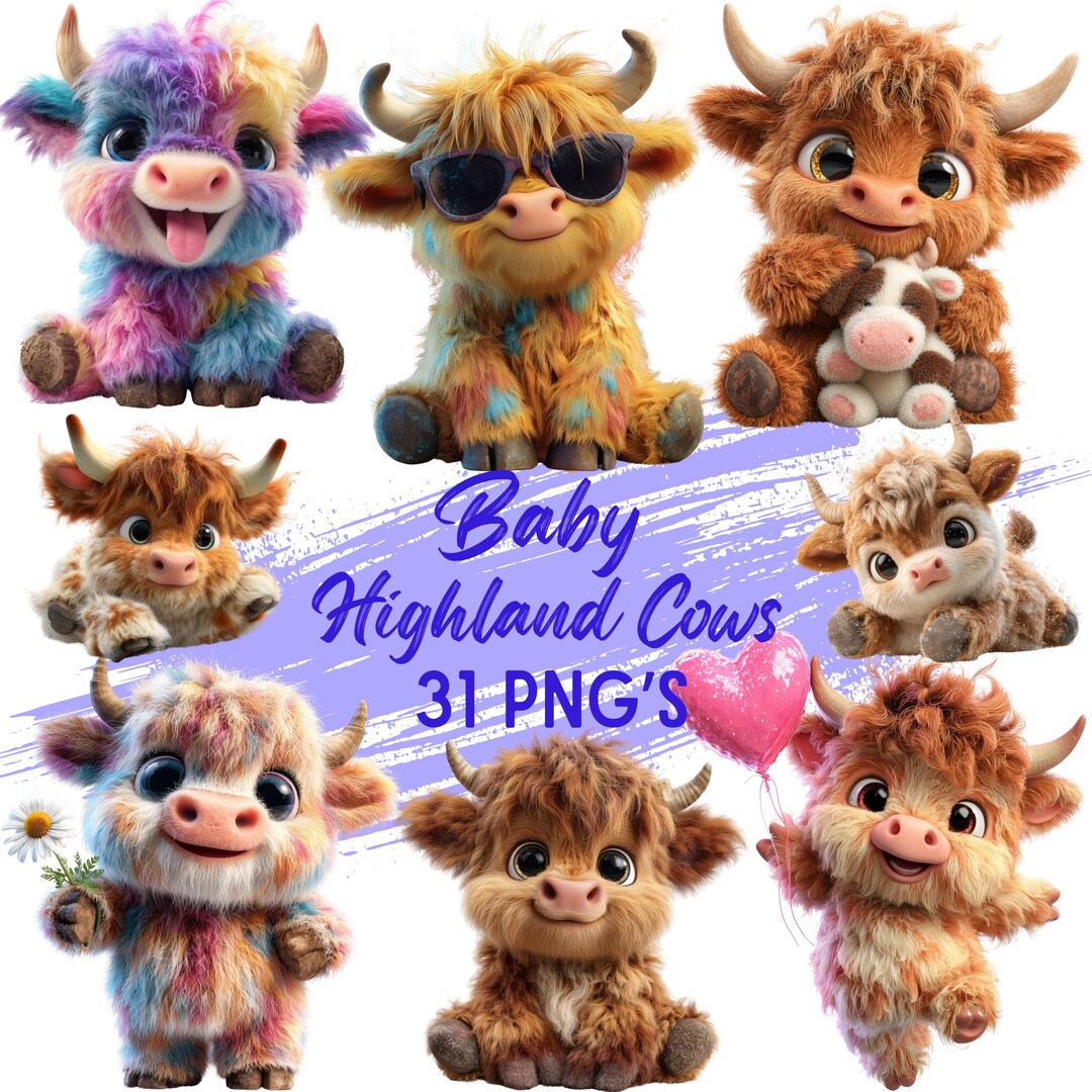 31 Baby Highland Cow Clipart, Cute Farm Animal PNG, Digital Download - Etsy