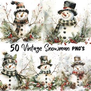 50 Vintage Snowman Png, Bundle, Snowman Clipart, Snowman Family, Snowmen Picture, Christmas Decorations, DTF, (Digital Download)