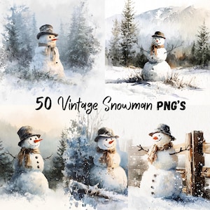 50 Vintage Snowman Png, Bundle, Snowman Clipart, Snowman Family, Snowmen Picture, Christmas Decorations, DTF, Art, Set, (Digital Download)