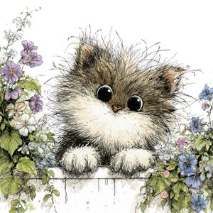40 Whimsical Cute Cats Clipart, Floral Kittens PNG, Digital Download - Etsy