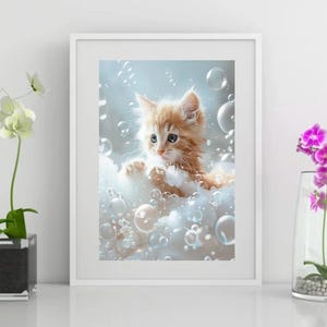 Cute Bubbles Kitten, Bathroom Wall Art, bubbly, Decor, Cat, Kitty, Fluffy, Adorable, 300 Dpi, Digital Download, Printable, Commercial Use