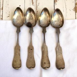 Antique 1887 B. Settle Sterling Silver Teaspoon – Victorian Fiddleback – Southern Maker – Set of 4 or Single Spoon