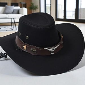 Western Cowboy Hat with Bull Emblem - Wide Brim Sun Hat, Festival Hat, Country Style