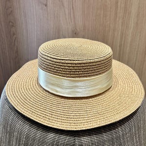Flat Brim Summer Straw Hat - Elegant Silk Ribbon - Vacation Sun Hat, Beach Hat for Women