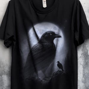 Raven Moon T-Shirt | Gothic Crow Graphic Tee | Dark Forest Night Art Shirt