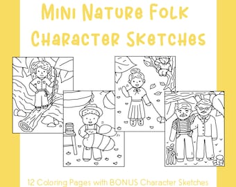 Miniature Nature Folk Character Portraits Coloring Pages Printable Pack of 12