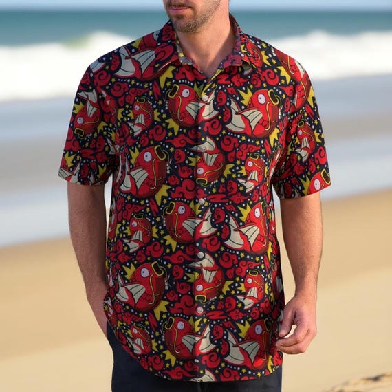 Chemise hawaïenne poisson koi pour homme, chemise boutonnée aloha