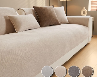 Anti Slip Chenille Sofa Cover, Non Slip Couch Throw, Washable Pet Sofa Protector, Anti Scratch Sectional Slipcover