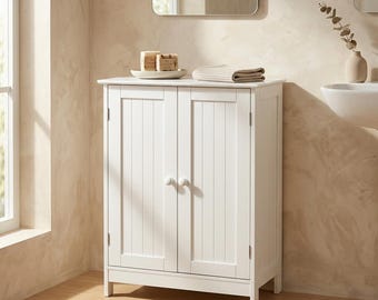 Bathroom Storage Cabinet | Freestanding Floor Cabinet with 2 Doors and Adjustable Shelf | Minimalist Towel Storage