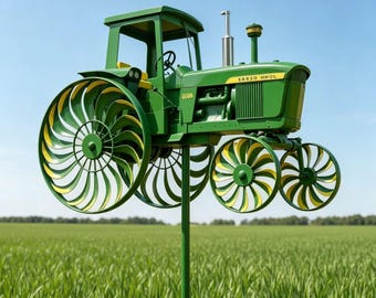 Jonh Deire Whirligig Decor | Rustic Country Yard Art Decor |  Green Farm Tractor Whirligig