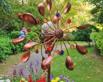 Colorful Metal Garden Wind Spinner – Solar Powered Outdoor Decor with Jewel Accents