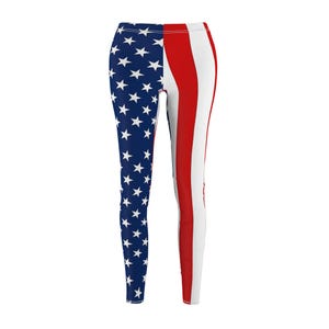 Patriotic Leggings For Women Casual Red White Blue Stretch Pants Love America USA Flag Colors Activewear Yoga Fitness Gym 4th of July Tights